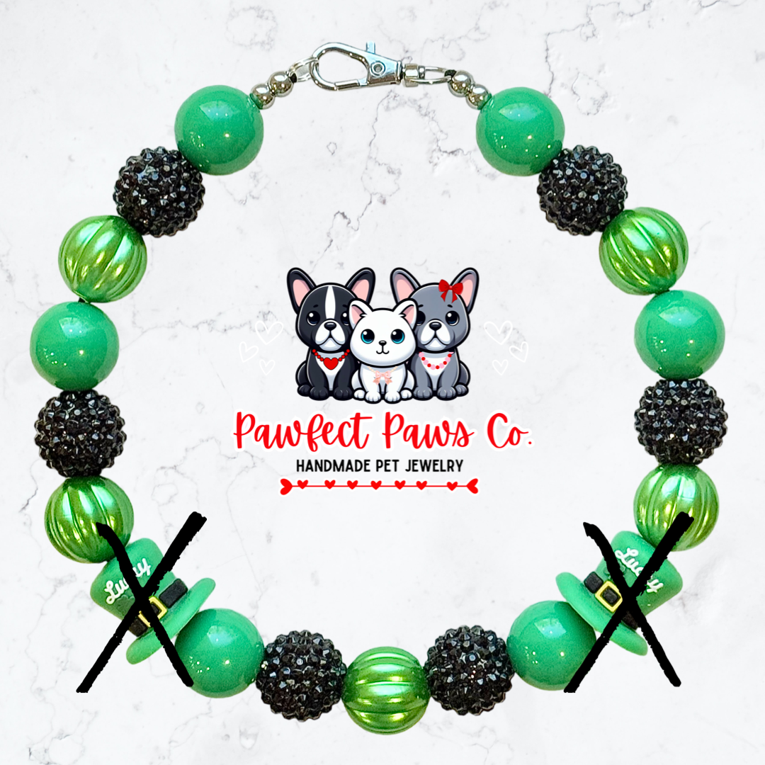 Lucky Leprechaun* Green & Black Sparkle St. Patrick’s Day Custom Beaded Dog/Cat Necklace!