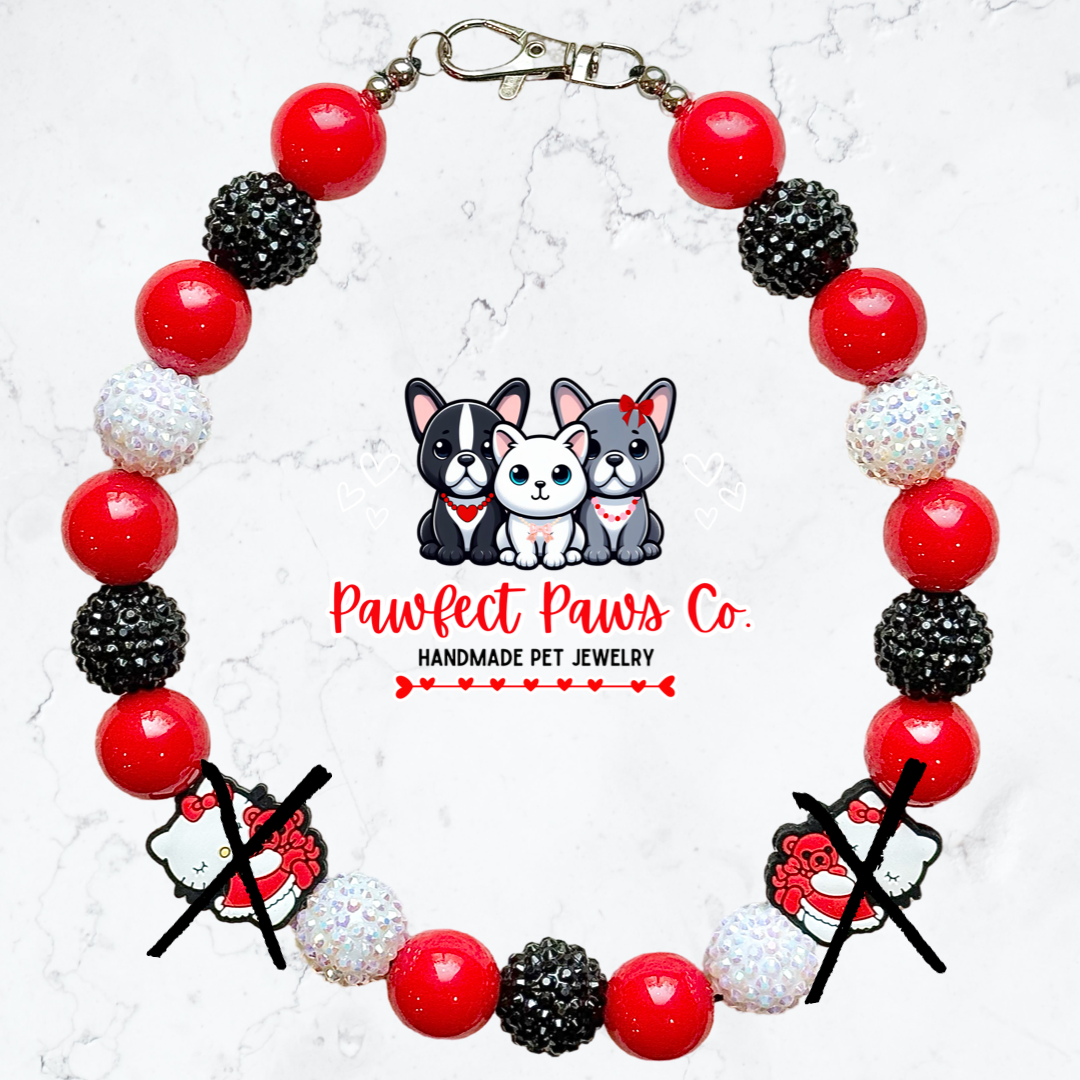 Hello Pretty* Red, White & Black Sparkle Valentines Day Hello Kitty Custom Beaded Dog/Cat Necklace!