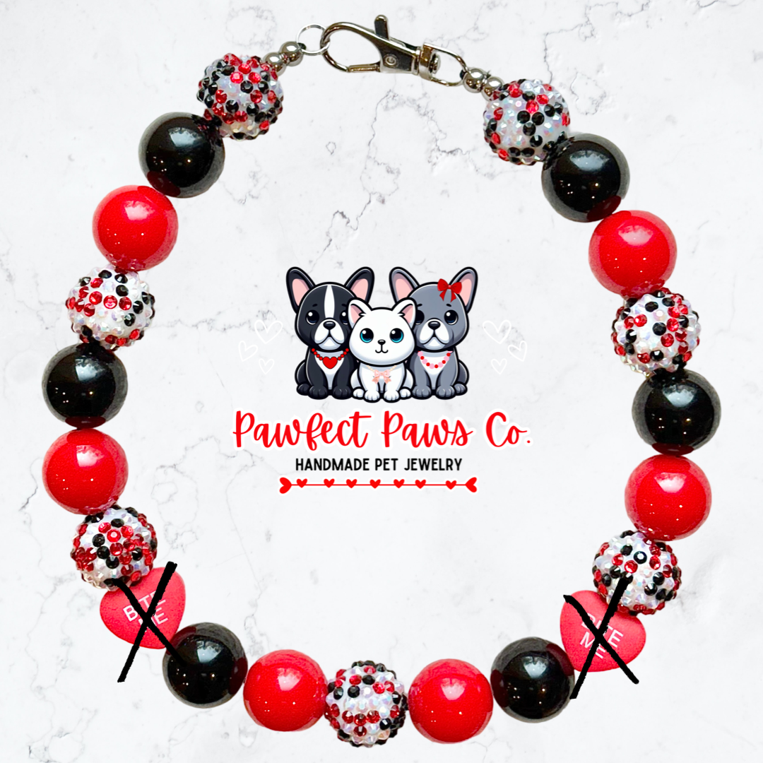 Bite Me* Red, Black, Sparkle Valentines Day Candy Hearts Custom Beaded Dog/Cat Necklace!