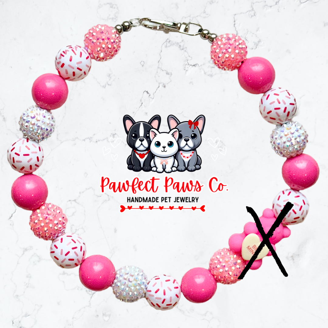 Beary Sweet* Pink & White Sparkle Valentines Day Gummy Bear Custom Beaded Dog/Cat Necklace!
