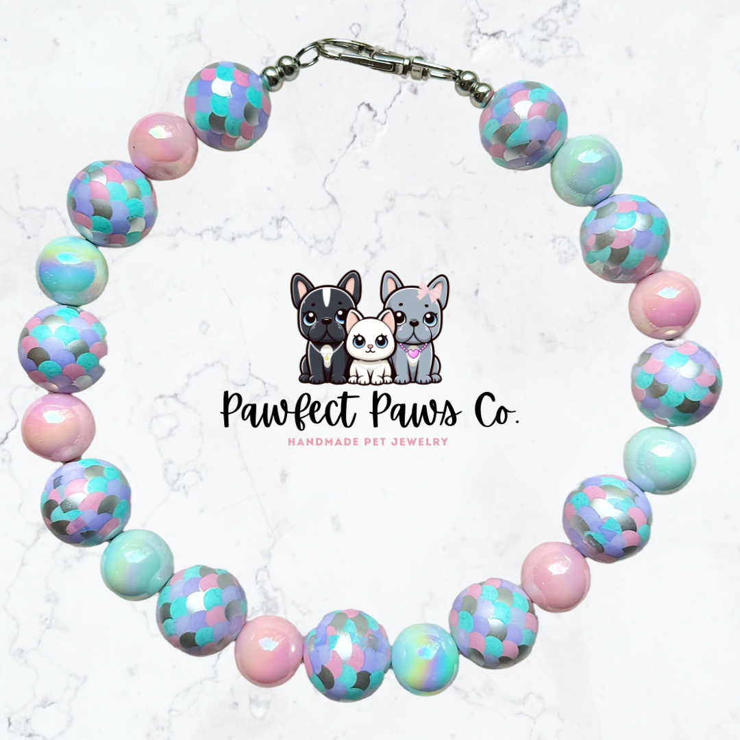 Siren Song* Pink, Purple & Blue Mermaid Scales Custom Beaded Dog/Cat Collar Necklace!
