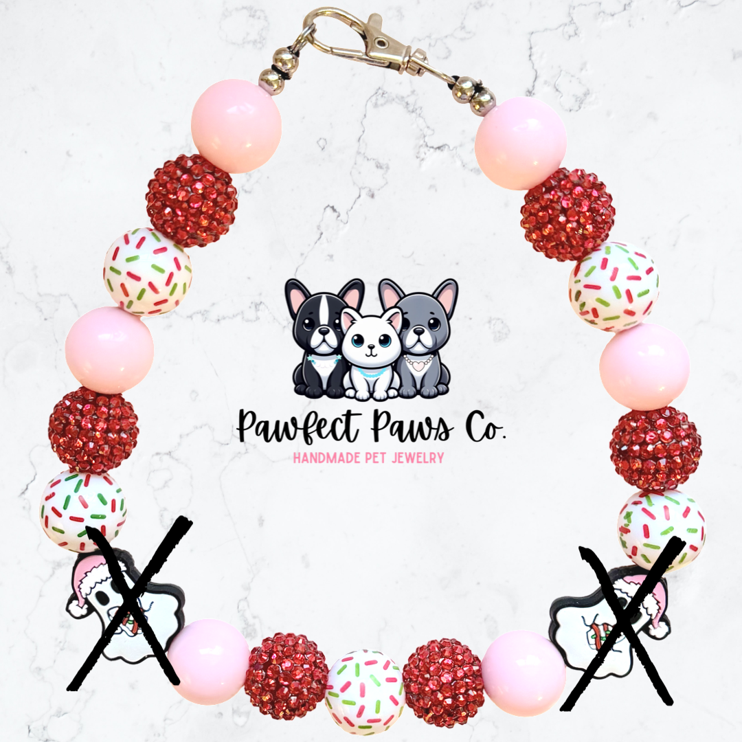 Haunted by Calories* Pink & Red Winter Snack Custom Beaded Dog/Cat Necklace!