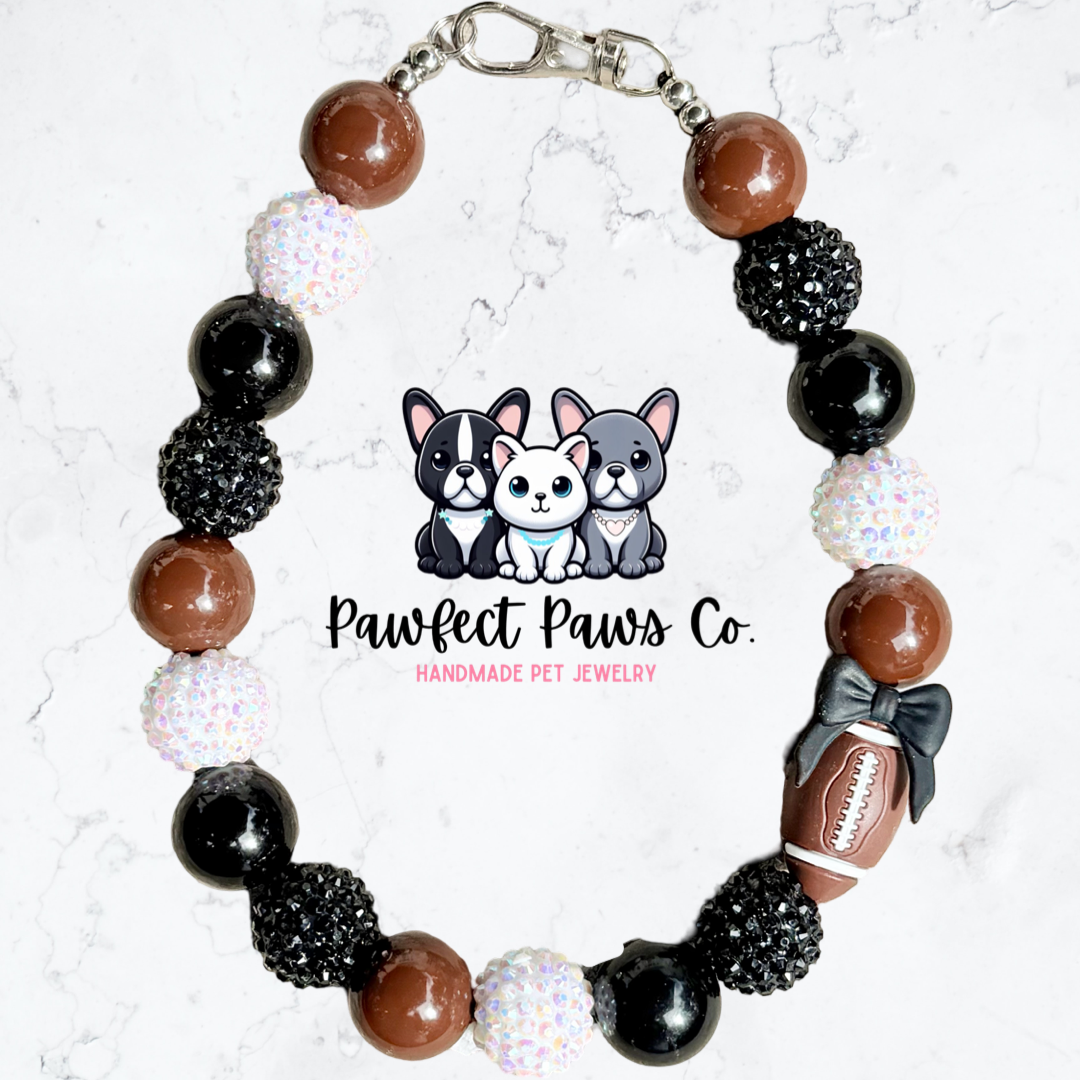 Cheerleader* Brown, Black & White Football Custom Beaded Dog/Cat Necklace!