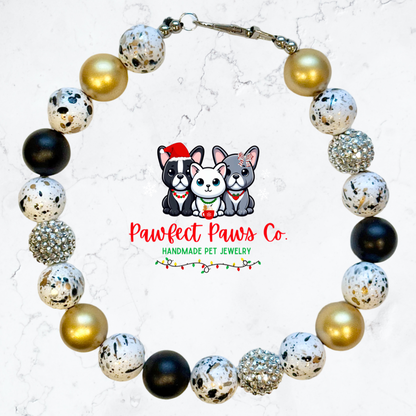 Paint the Town* Gold, Black & Silver Sparkle New Years Eve Custom Beaded Dog/Cat Necklace!