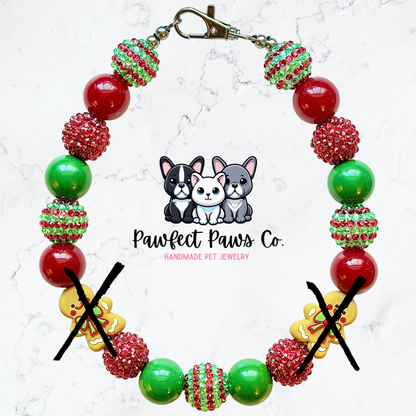 Gingerpaws Lane* Red & Green Sparkle Gingerbread Custom Beaded Dog/Cat Necklace!