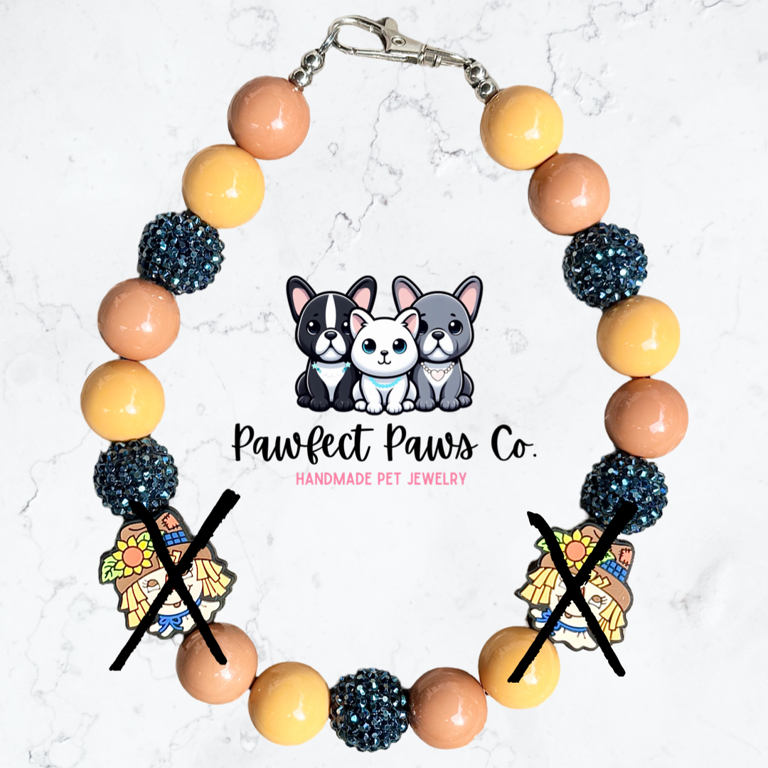Cornfield Cutie* Tan & Navy Sparkle Scarecrow Custom Beaded Dog/Cat Necklace!