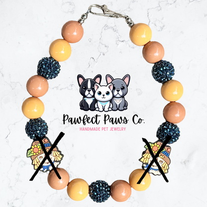 Cornfield Cutie* Tan & Navy Sparkle Scarecrow Custom Beaded Dog/Cat Necklace!
