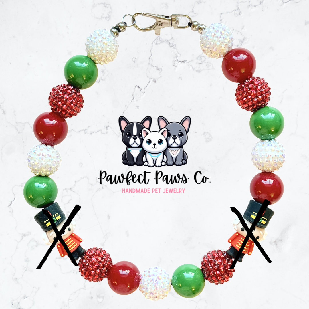 Nutcracker* Green, White & Red Sparkle Christmas Custom Beaded Dog/Cat Necklace!