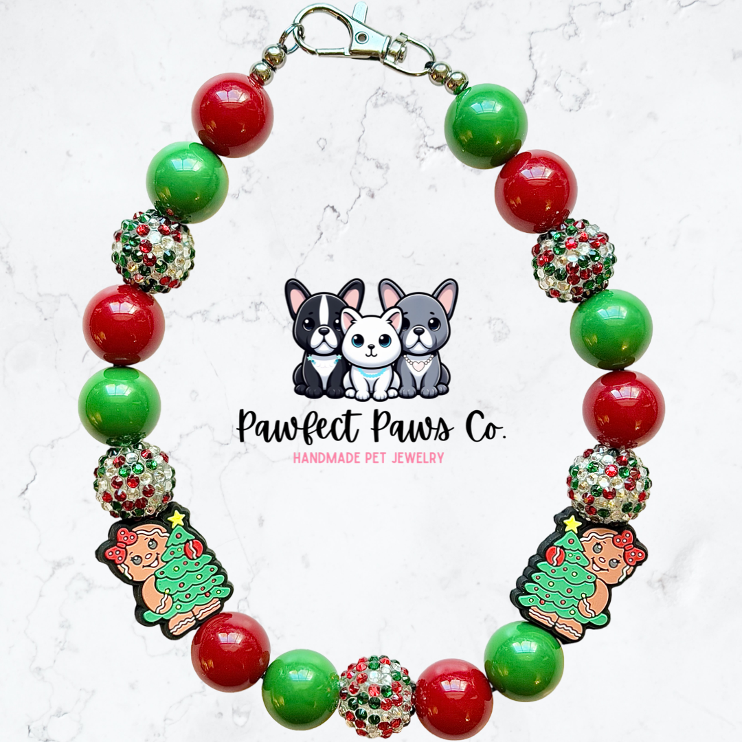 Tinsel Time* Red & Green Sparkle Gingerbread Custom Beaded Dog/Cat Necklace!