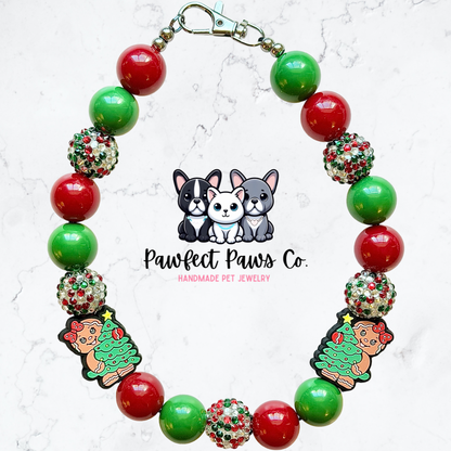 Tinsel Time* Red & Green Sparkle Gingerbread Custom Beaded Dog/Cat Necklace!