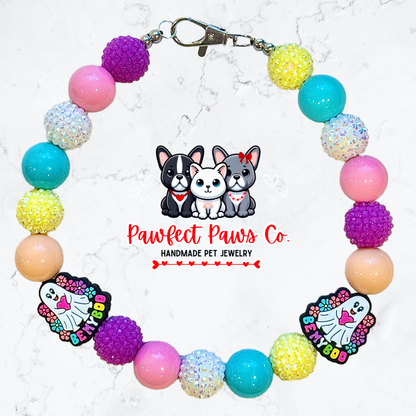 Bee My Boo* Colorful Sparkle Ghost Valentines Day Custom Beaded Dog/Cat Necklace!