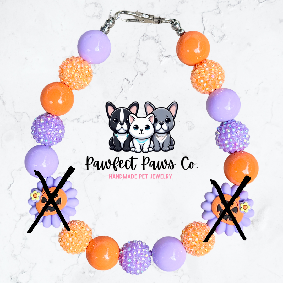 Jack-O-Cutie* Purple & Orange Sparkle Pumpkin Flower Halloween Custom Beaded Dog/Cat Necklace!