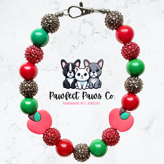 Apple Picking* Red, Green & Brown Sparkle Apple Custom Beaded Dog/Cat Necklace!
