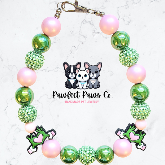 Love in Whoville* Pink & Green Christmas Custom Beaded Dog/Cat Necklace!