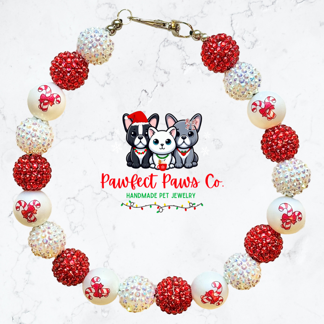 Candycane Cutie* Red & White Sparkle Christmas Custom Beaded Dog/Cat Necklace!