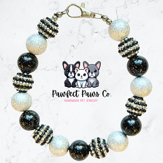 Shine Bright* Black & Silver Sparkle New Years Eve Custom Beaded Dog/Cat Necklace!