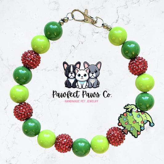 Mischief Maker* Green & Red Sparkle Christmas Custom Beaded Dog/Cat Necklace!