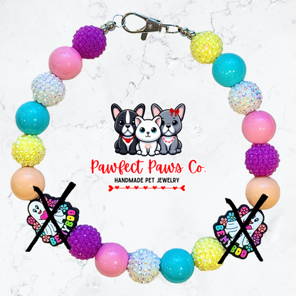 Bee My Boo* Colorful Sparkle Ghost Valentines Day Custom Beaded Dog/Cat Necklace!