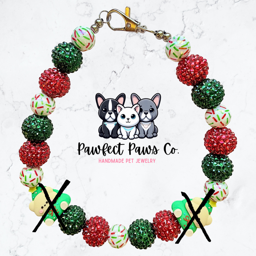 Beary & Bright* Red & Green Sparkle Christmas Bear Custom Beaded Dog/Cat Necklace!