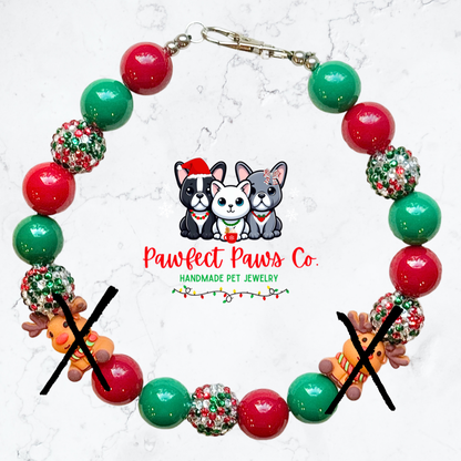 Oh Deer* Red and Green Sparkle Reindeer Custom Beaded Dog/Cat Necklace!