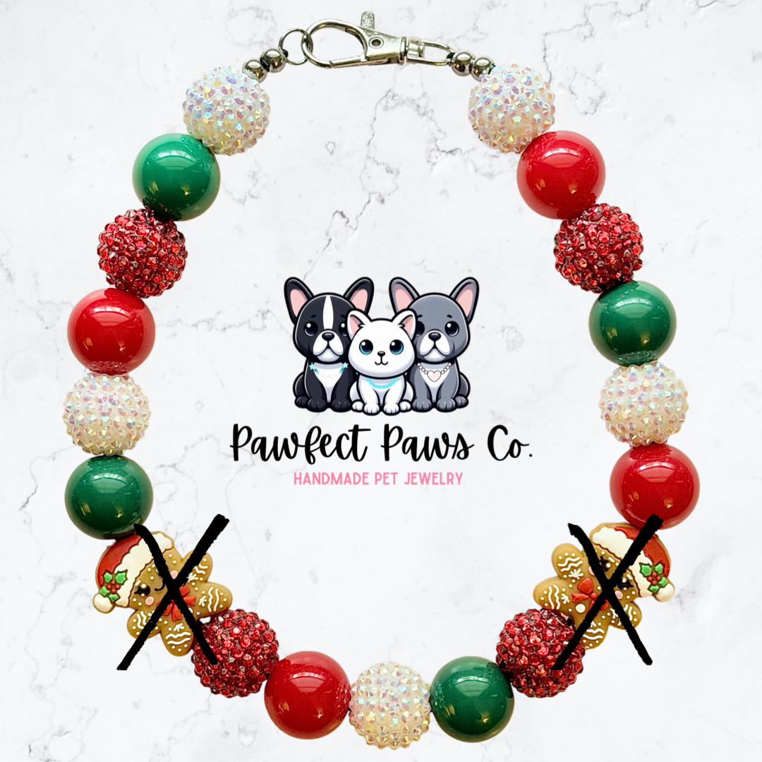 Gingerbread Glam* Red, White & Green Sparkle Gingerbread Custom Beaded Dog/Cat Necklace!
