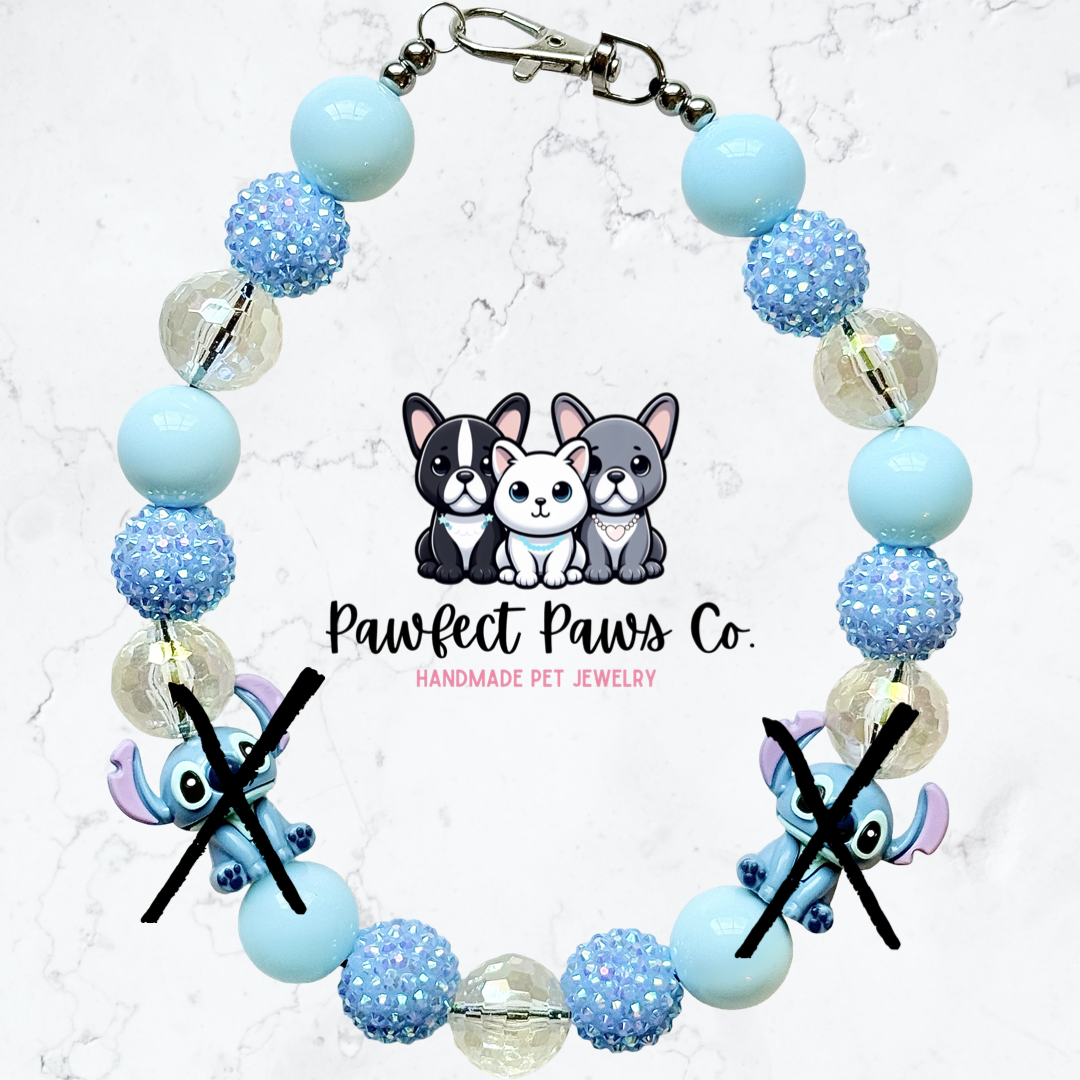 626* Blue Sparkle Stitch Custom Beaded Dog/Cat Necklace!