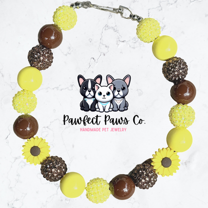 Pawtumn Blooms* Yellow & Brown Sparkle Sunflower Custom Beaded Dog/Cat Necklace!