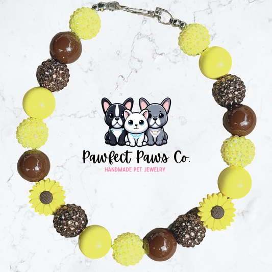 Pawtumn Blooms* Yellow & Brown Sparkle Sunflower Custom Beaded Dog/Cat Necklace!