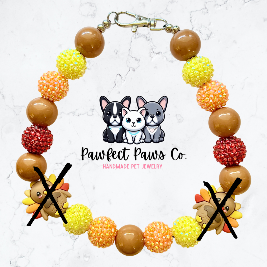 Turkey Time* Orange & Red Sparkle Turkey Thanksgiving Custom Beaded Dog/Cat Necklace!