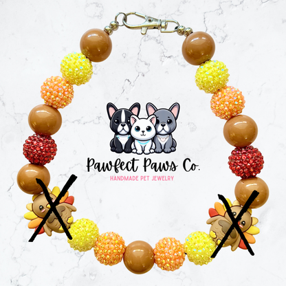 Turkey Time* Orange & Red Sparkle Turkey Thanksgiving Custom Beaded Dog/Cat Necklace!