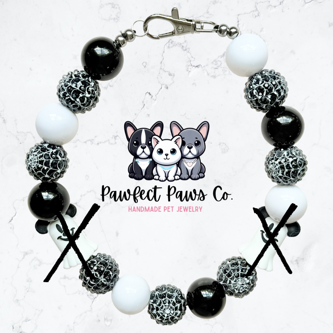 Mickey Boo* Black & White Sparkle Ghost Mouse Custom Beaded Dog/Cat Necklace!