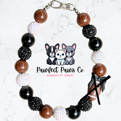 Cheerleader* Brown, Black & White Football Custom Beaded Dog/Cat Necklace!