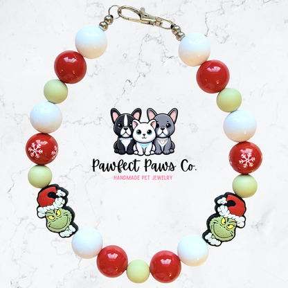 Grinchmas Cheer* Green, White & Red Christmas Custom Beaded Dog/Cat Necklace!