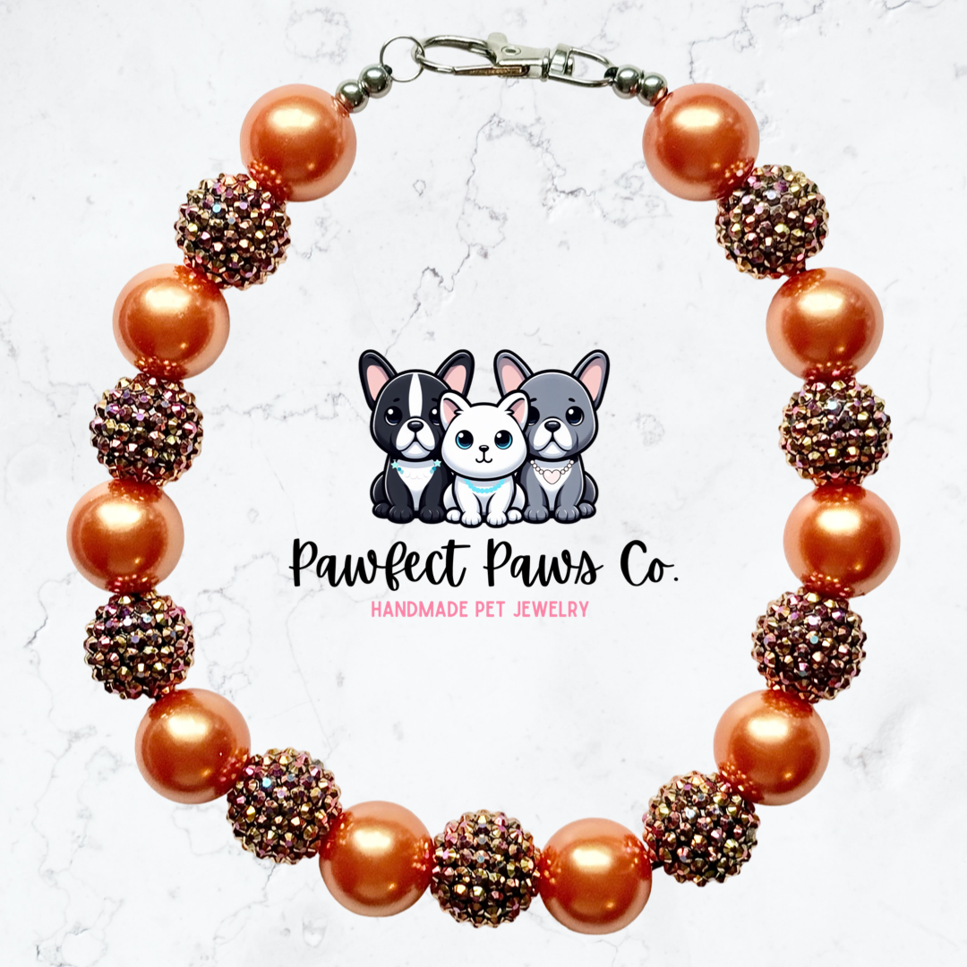 Pawtumn Time* Orange & Brown Sparkle Thanksgiving Autumn Custom Beaded Dog/Cat Necklace!