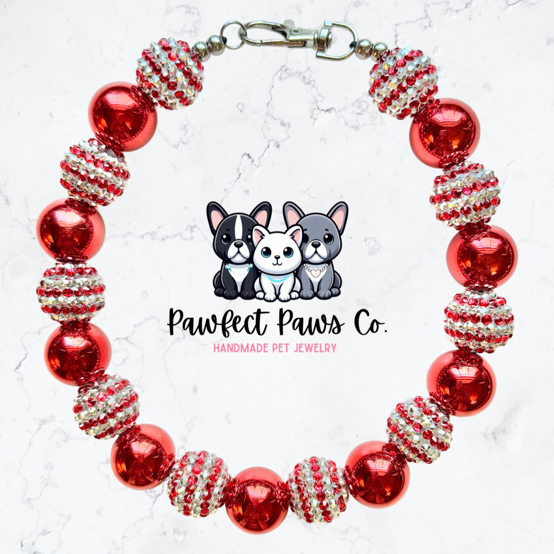 Candycane Lane* Red & White Sparkle Christmas Custom Beaded Dog/Cat Necklace!