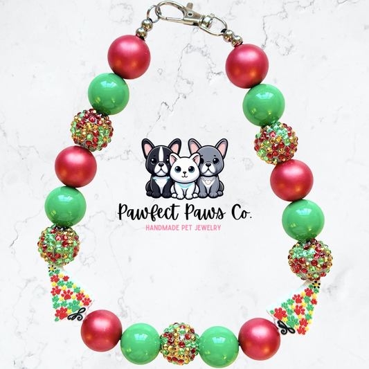 Happy Pawlidays* Green & Red Sparkle Christmas Custom Beaded Dog/Cat Necklace!