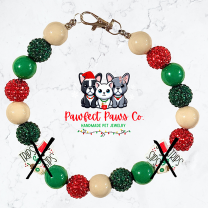 Tarjay* Tan, Green & Red Sparkle Target Starbucks Custom Beaded Dog/Cat Necklace!