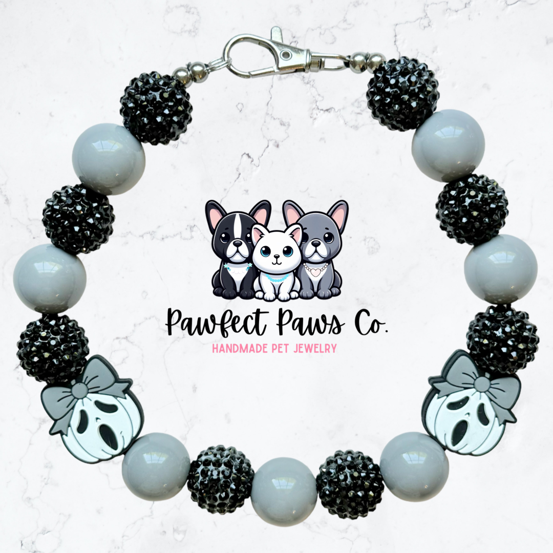 Oh my Gourd* Gray & Black Sparkle Halloween Custom Beaded Dog/Cat Collar Necklace!