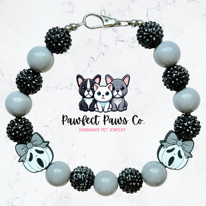 Oh my Gourd* Gray & Black Sparkle Halloween Custom Beaded Dog/Cat Collar Necklace!