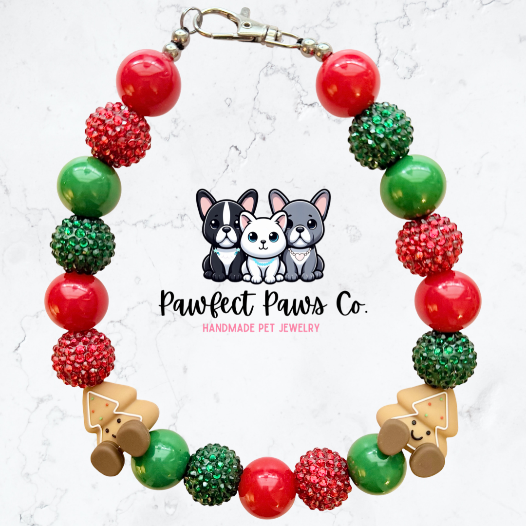 Too Sweet to Eat* Red & Green Sparkle Christmas Gingerbread Tree Custom Beaded Dog/Cat Necklace! Collab with @IsleDesignsNY