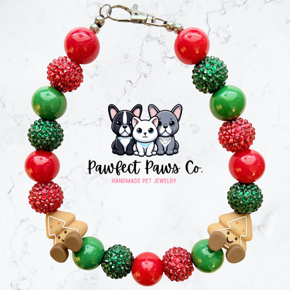 Too Sweet to Eat* Red & Green Sparkle Christmas Gingerbread Tree Custom Beaded Dog/Cat Necklace! Collab with @IsleDesignsNY