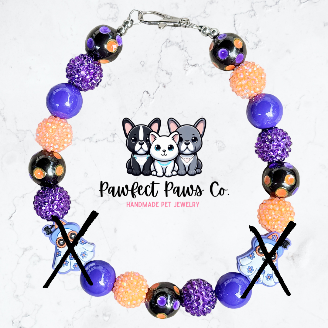Boo-Berry Sparkle* Purple & Orange Sparkle Ghost Halloween Custom Beaded Dog/Cat Necklace!