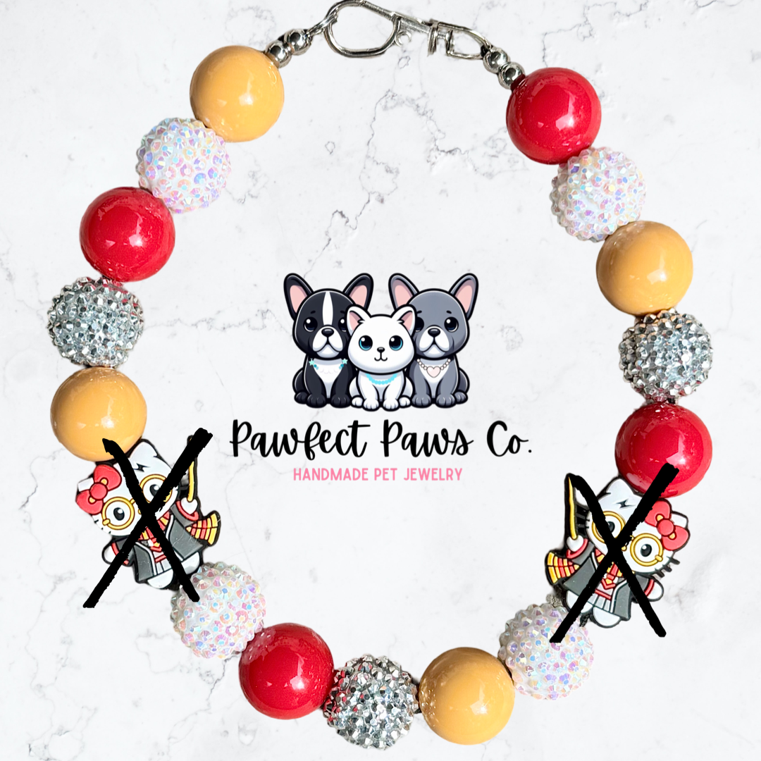 Hello Potter* Tan, Red, White & Silver Hello Kitty Custom Beaded Dog/Cat Necklace!