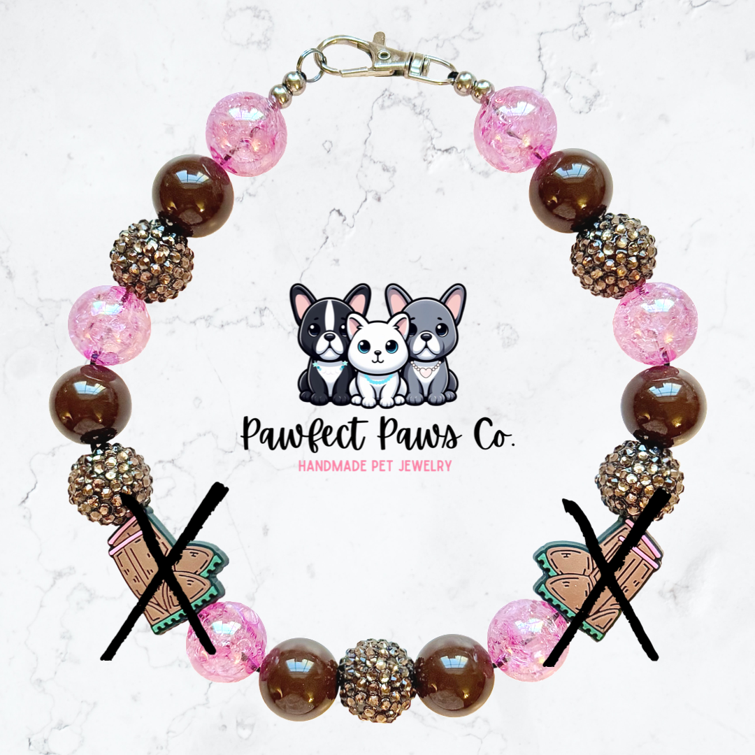 Winter Boots* Pink & Brown Sparkle Custom Beaded Dog/Cat Necklace!