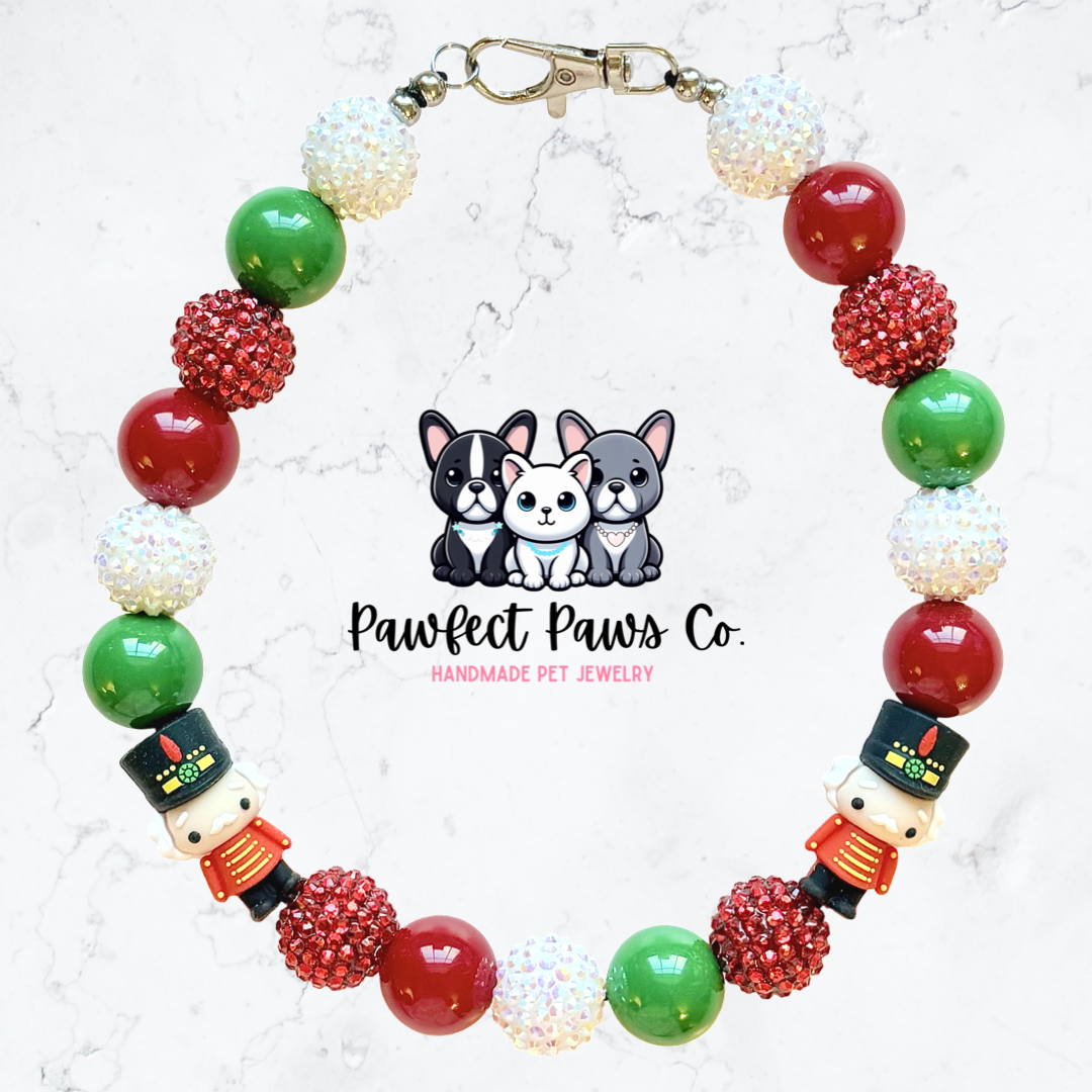 Nutcracker* Green, White & Red Sparkle Christmas Custom Beaded Dog/Cat Necklace!