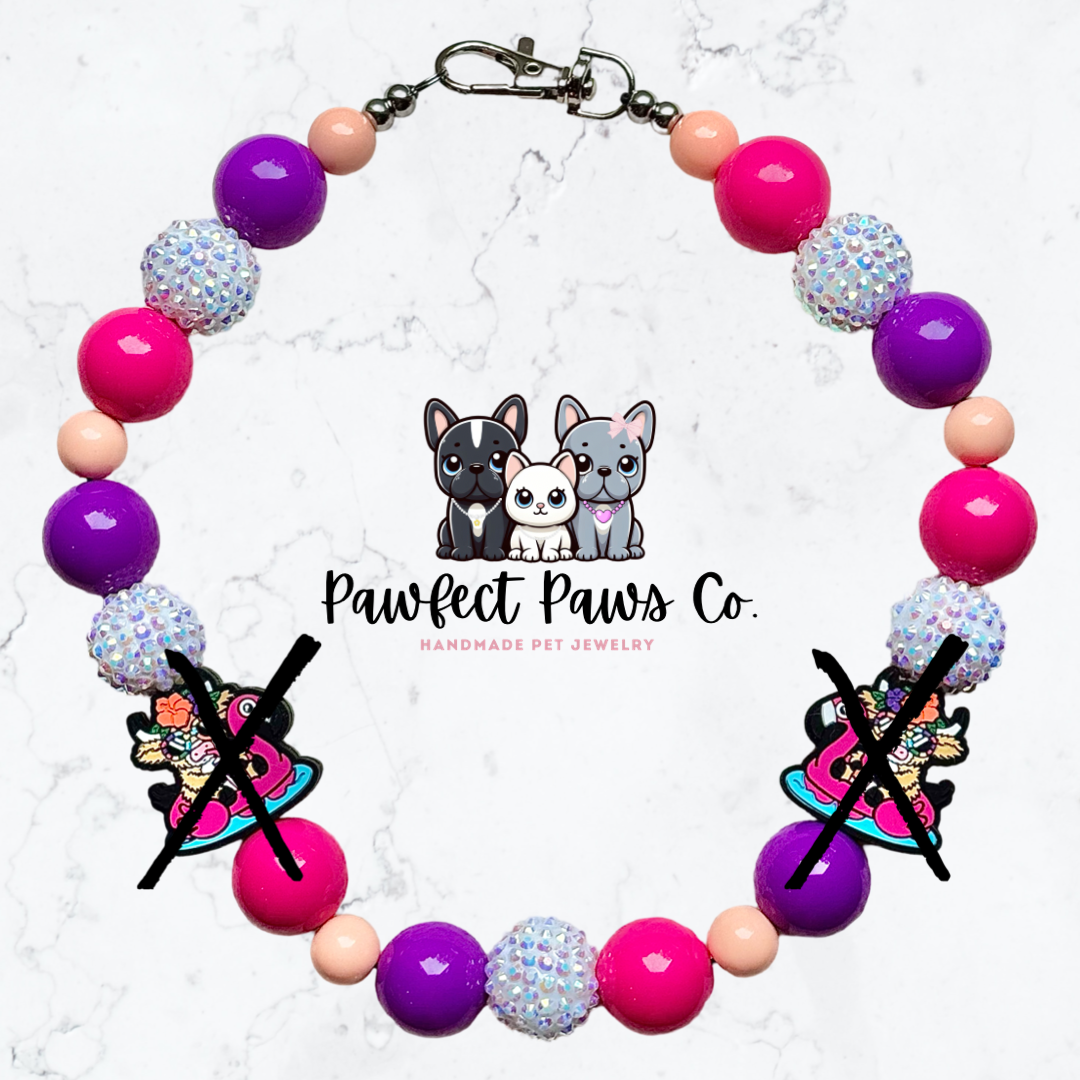 Float Away* Pink, Purple & White Sparkle Cow Floatie Custom Beaded Dog/Cat Collar Necklace!