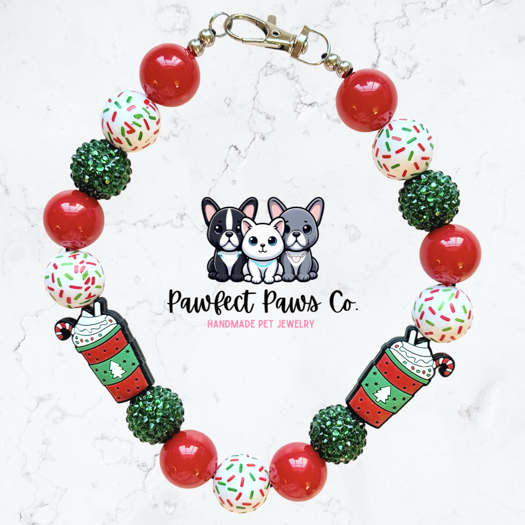 Peppermint Twist* Red, White & Green Winter Drink Custom Beaded Dog/Cat Necklace!