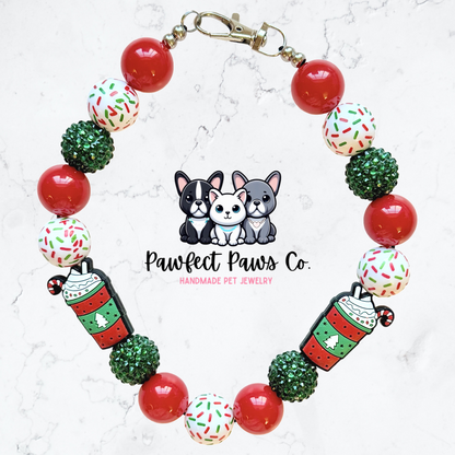 Peppermint Twist* Red, White & Green Winter Drink Custom Beaded Dog/Cat Necklace!