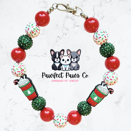 Peppermint Twist* Red, White & Green Winter Drink Custom Beaded Dog/Cat Necklace!