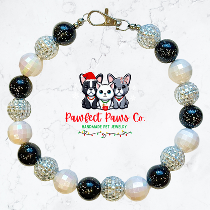 Pawty at the Disco* Black & Silver Sparkle New Years Eve Custom Beaded Dog/Cat Necklace!